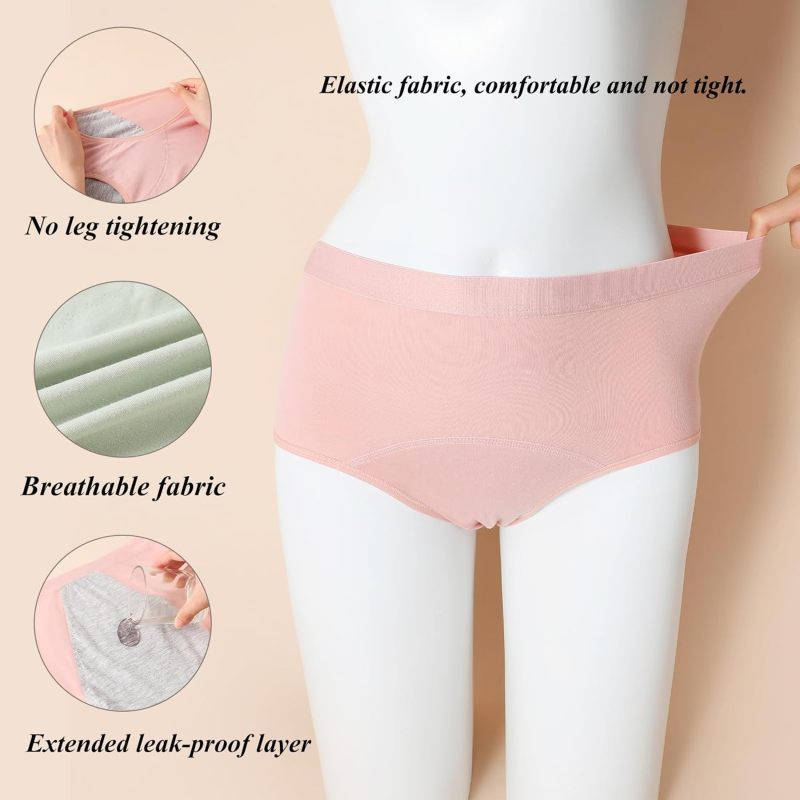 Women's Menstrual Period Panties Cotton Leakproof Underwear Heavy Flow Protection Pants Breathable Briefs 5 Pack - Image 4