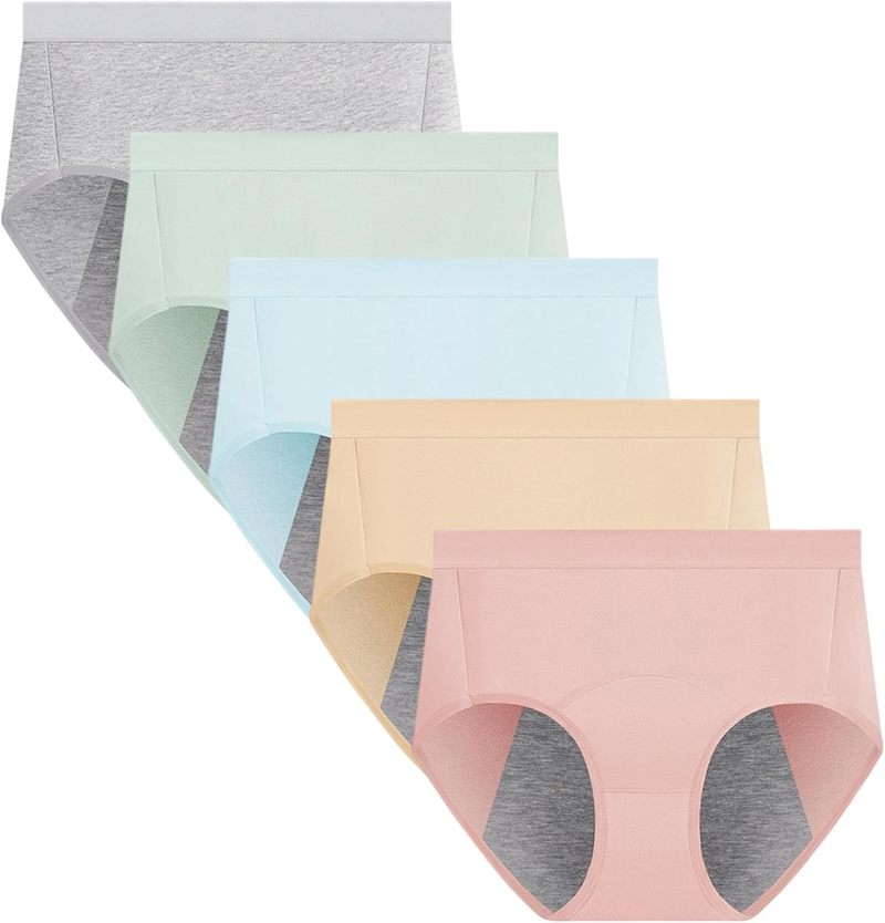 Women's Menstrual Period Panties Cotton Leakproof Underwear Heavy Flow Protection Pants Breathable Briefs 5 Pack - Image 2