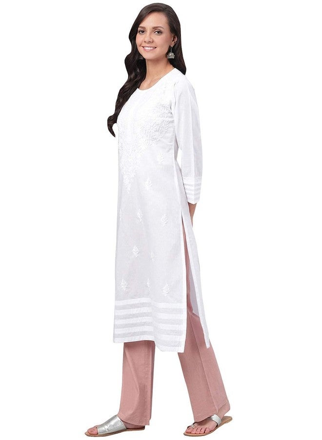 Ada Lucknowi Chikankari Hand Embroidered White Cotton Kurti Kurta for Women A149984 (XL) - Image 5