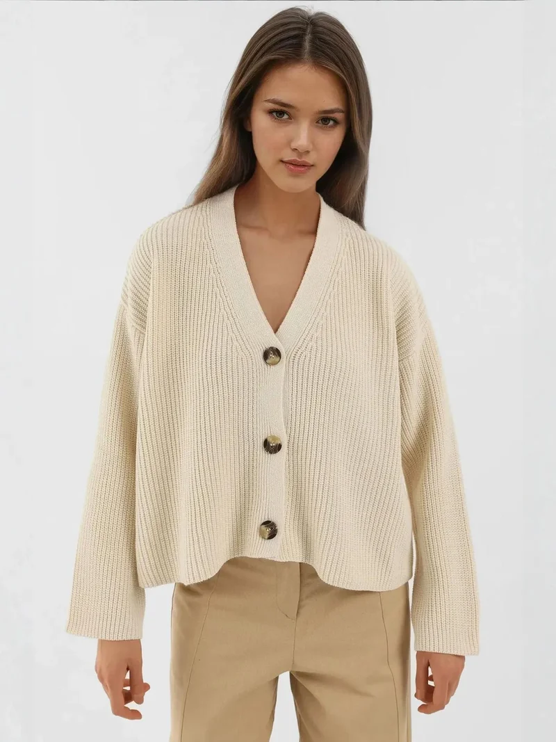 هيكاب كارديجان فضفاض بأزرار وياقة على شكل حرف