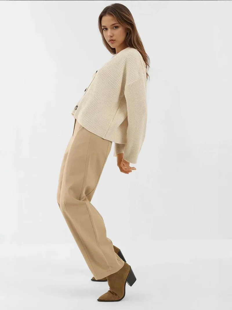 Hiccup Cream Natural V Neck Buttoned Oversized Cardigan for Women | Best Price UAE
