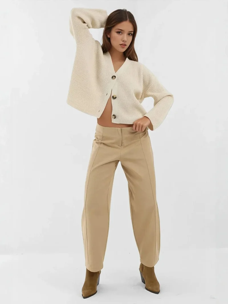 Hiccup Cream Natural V Neck Buttoned Oversized Cardigan for Women | Best Price UAE