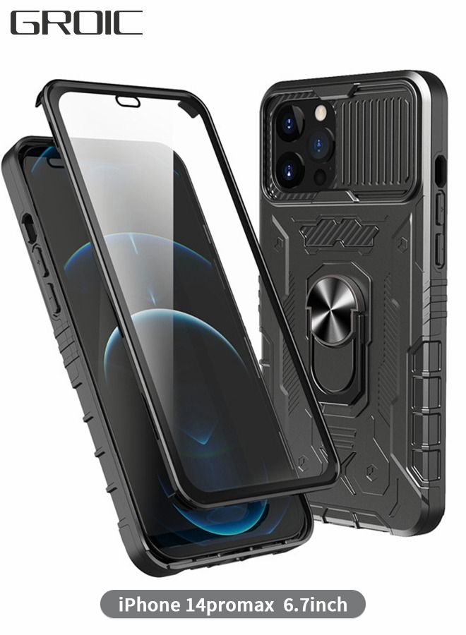 GROIC Cover for IPhone 14 Pro Max 6.7 Inch Case 360° Full Body Protection Silicone Bumper  with Kickstand and Dual Layer Built-in Tempered Glass Screen Protector Shell - Image 1