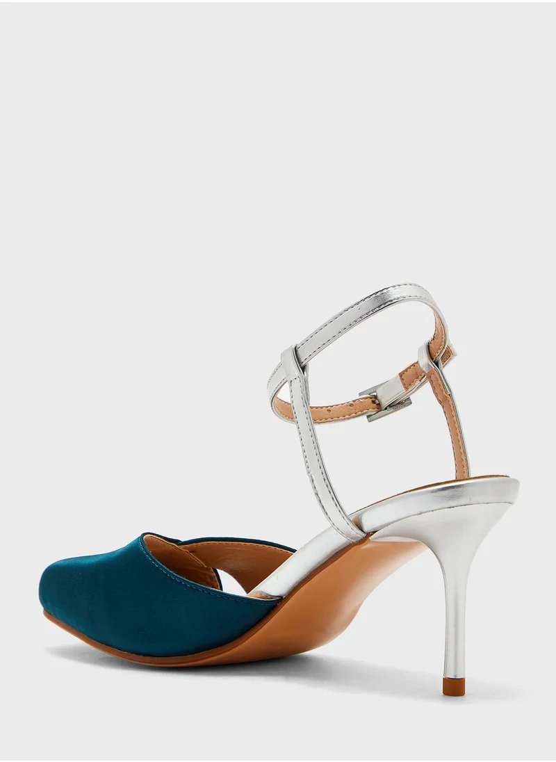 Khizana Satin Woven Ankle Strap Pump