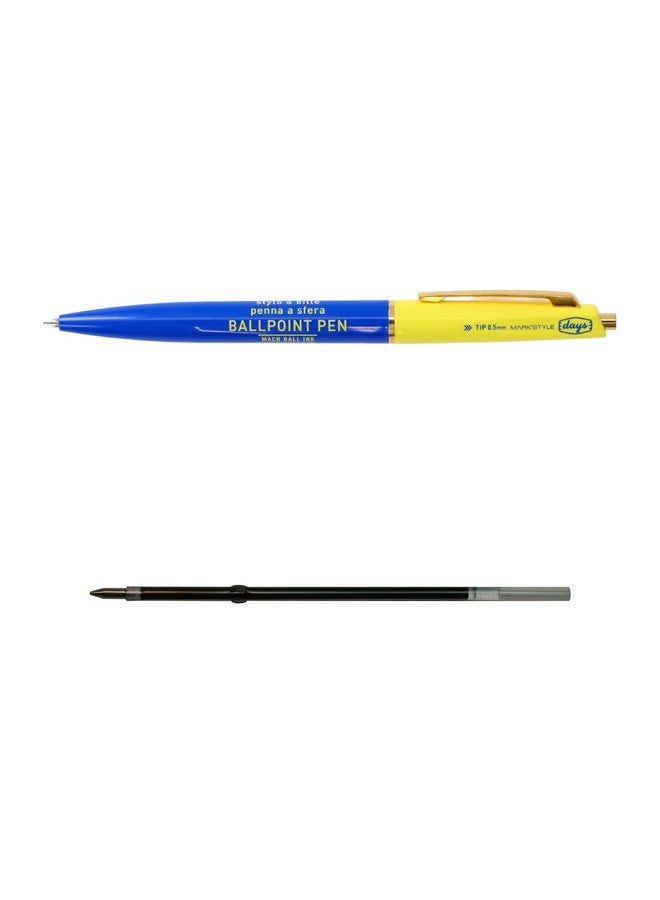 MARK'STYLE days 0.5mm Black Gel Ink Retractable Ballpoint Pen - Quick-Drying, Stylish Retro Design for Planners & Notebooks (Blue x Yellow) - Image 1
