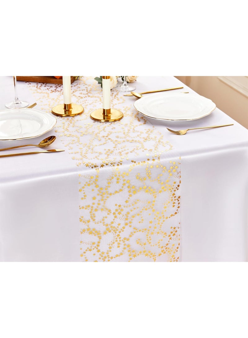 SYOSI Gold Table Runner, Sheer Chiffon and Tulle Table Cover with Sequin Glitter Trim, Metallic Foil Party Decor for Wedding, Birthday, Christmas Celebration, Banquet Centerpiece Decorations (28cm x 500cm) - Image 1