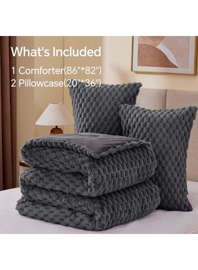 BEDELITE Fluffy Full Size Comforter Set - Dark Grey Fleece Soft Comforter for Full Size Bed, Luxury Warm Bedding Set for Winter, Fuzzy Bed Set 3 Pieces (1 Comforter, 2 Pillowcases) - Image 4