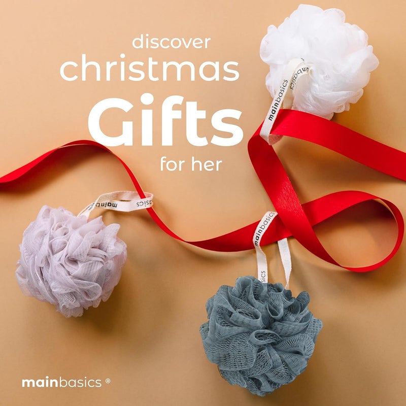 MainBasics Bath Shower Loofah Sponge Pouf Body Scrubber Exfoliator Body Wash Sponge (Set of 3, Airy Blossom) - Image 2