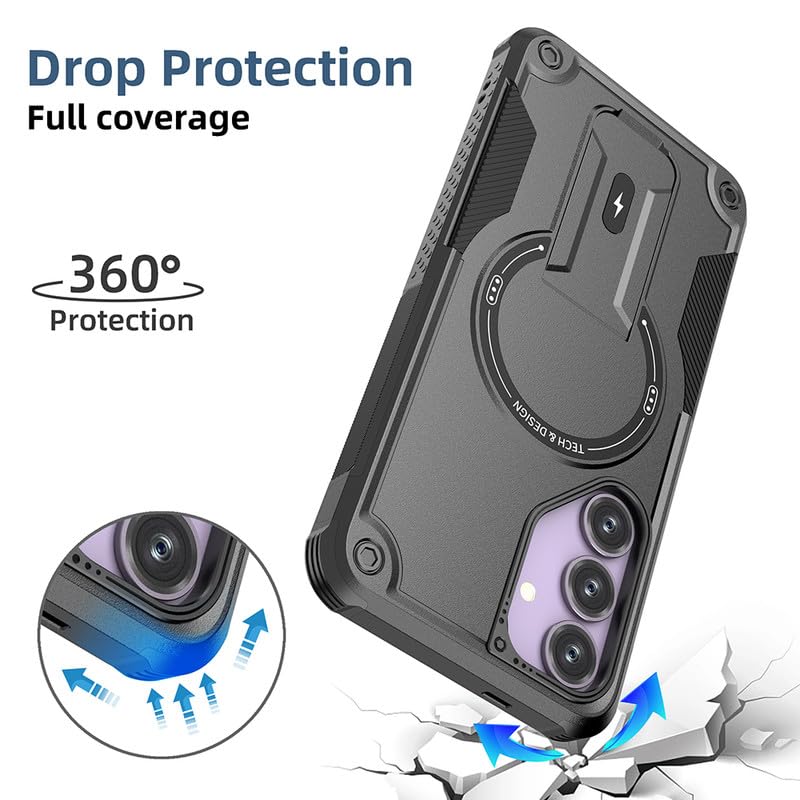 US LITE Back Cover for Samsung Galaxy S25 Plus with Portable Kickstand | Mag-Safe Compatible Magnetic Case | Shockproof Military Grade Protection | Extreme Protection Phone Cover – Black - Image 3