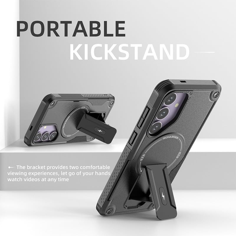 US LITE Back Cover for Samsung Galaxy S25 Plus with Portable Kickstand | Mag-Safe Compatible Magnetic Case | Shockproof Military Grade Protection | Extreme Protection Phone Cover – Black - Image 5