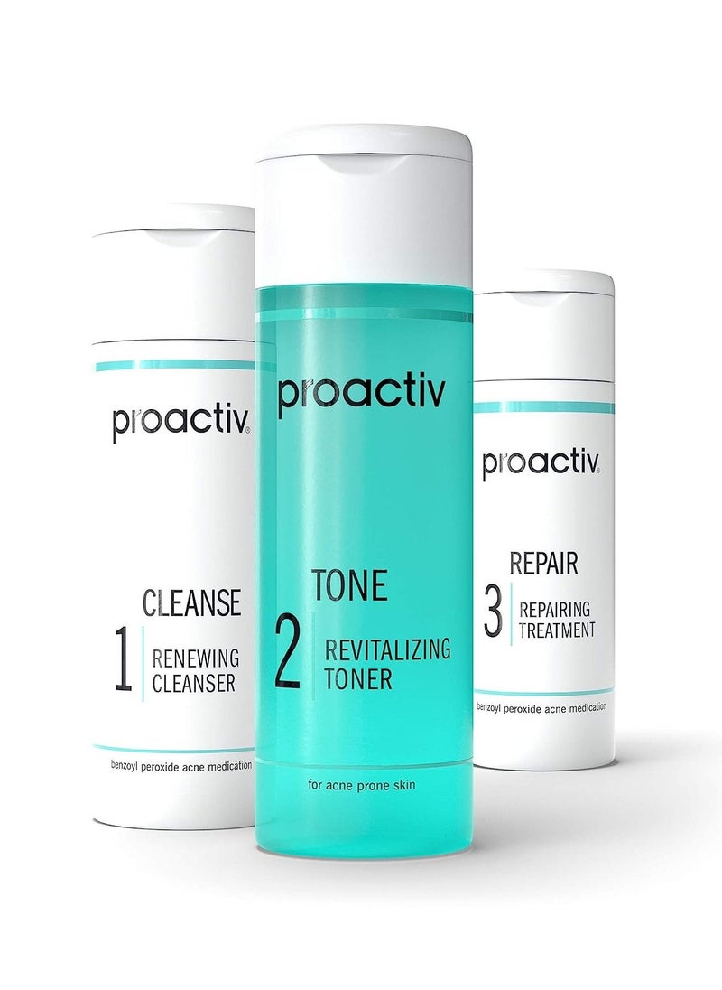 Proactiv Step Acne Treatment Benzoyl Peroxide Face Wash Repairing Acne Spot Treatment for Face and Body Exfoliating Toner 30 Day Complete Acne Skin Care Kit  - Image 1