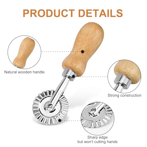 TACGEA Ravioli Stamp Maker Cutter with Roller Wheel (Set of 4), Wooden Handle and Fluted Edge, for Ravioli, Pasta, Dumplings Lasagna, Pierogi - Image 4