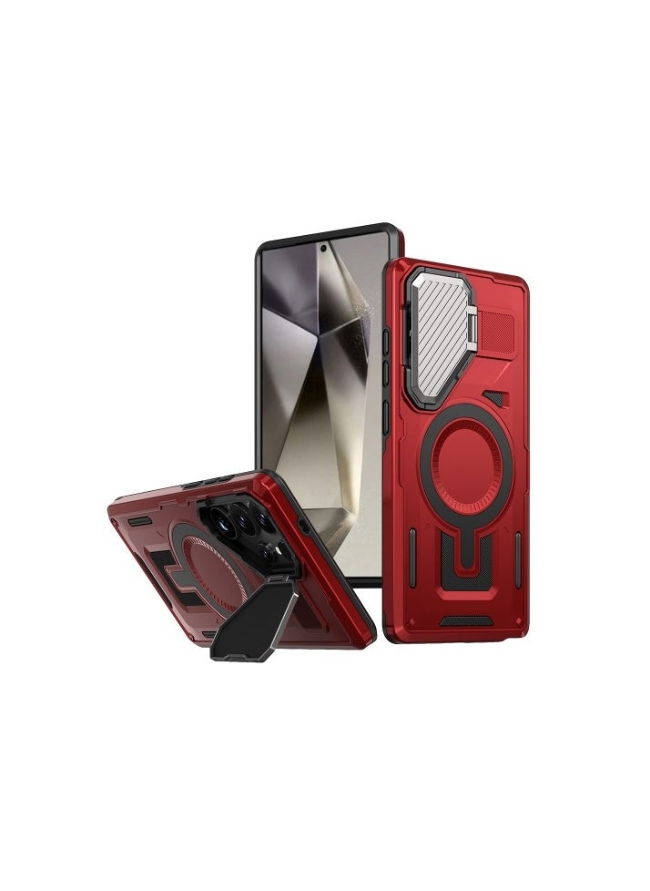 GOLDEN MASK GOLDEN MASK Compatible With Samsung Galaxy S24 Ultra Case with Camera Protection, with Mag-safe Case Magnetic with Stand (Red)  - Image 1