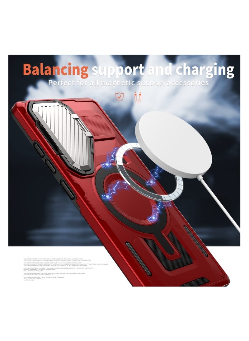 GOLDEN MASK GOLDEN MASK Compatible With Samsung Galaxy S24 Ultra Case with Camera Protection, with Mag-safe Case Magnetic with Stand (Red)  - Image 4