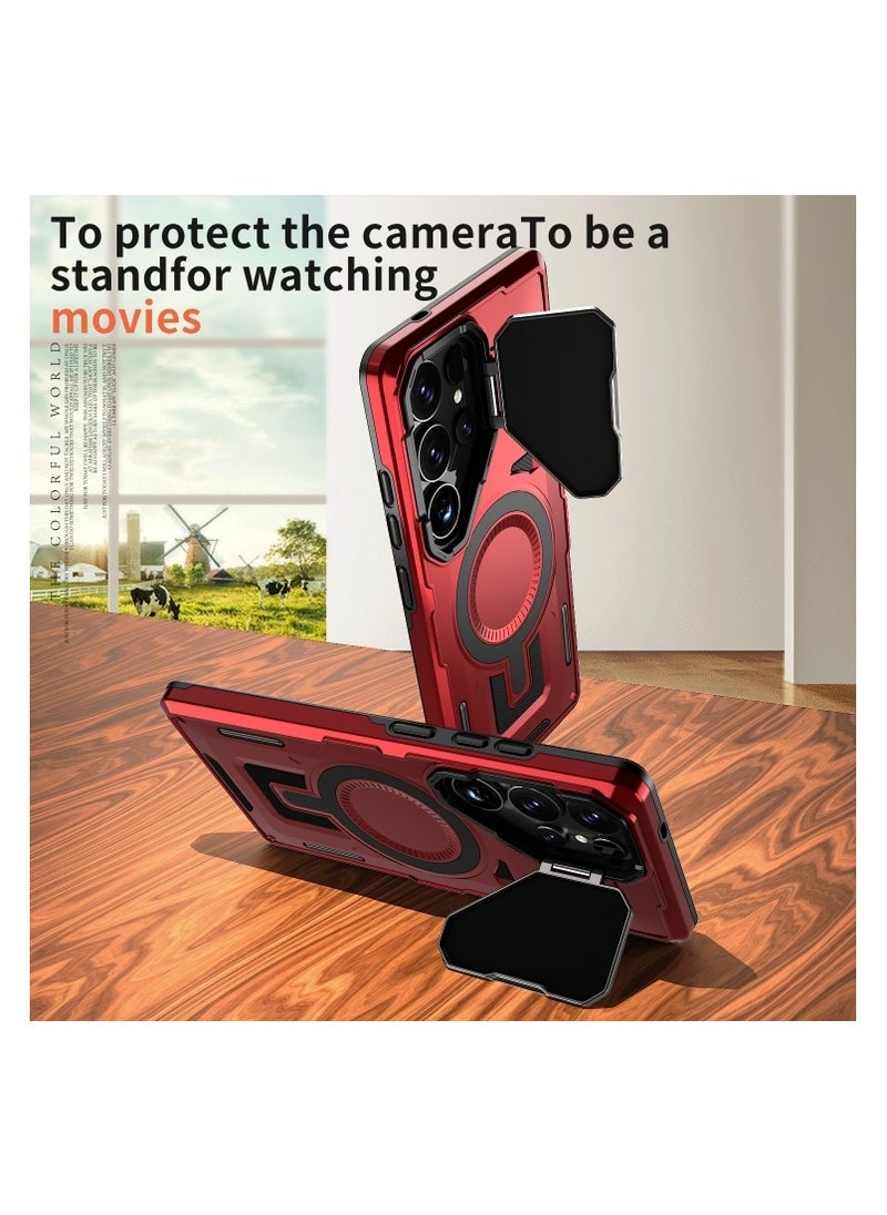 GOLDEN MASK GOLDEN MASK Compatible With Samsung Galaxy S24 Ultra Case with Camera Protection, with Mag-safe Case Magnetic with Stand (Red)  - Image 5