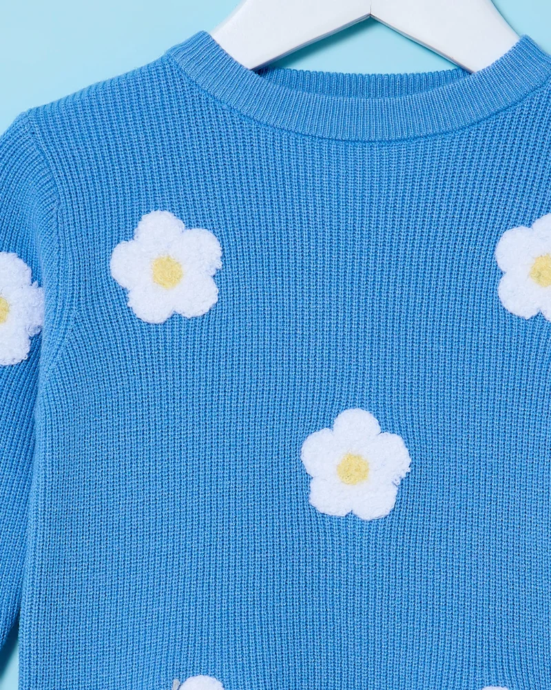 Redtag Infant Girls Blue Pullover With 3D Flower