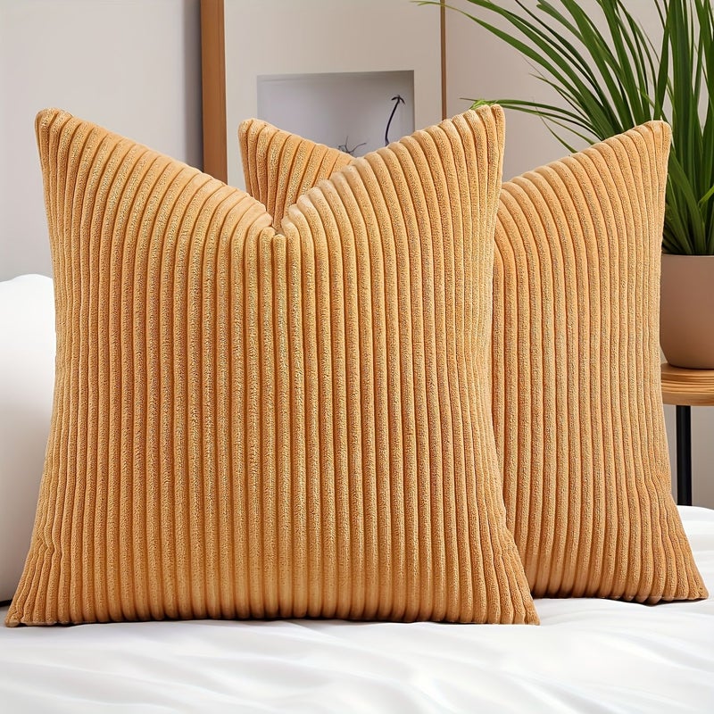 2pcs Soft Velvet Throw Pillow Covers DXR Pink Striped Decorative Cushion Cases With Zipper Closure 18x18 Inches Machine Washable Polyester Vintage Farmhouse Style For Living Room Bedroom Sofa Home Decor - Image 4