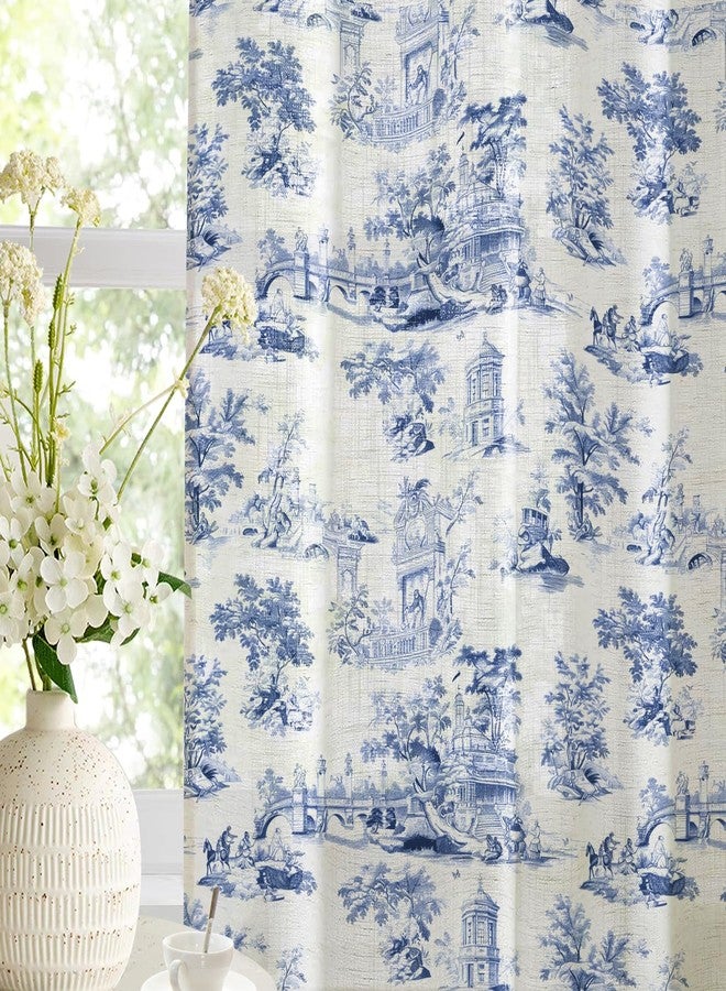 LOVOUS Vintge Blue Tolie Curtains 84 Inch Length Linen Toile de Jouy Light Filtering French Country Window Curtain for Living Room Bedroom Rod Pocket Victorian Window Treatments Drapes,2 Panels,Q2 - Image 4