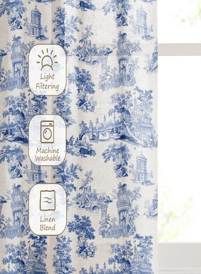 LOVOUS Vintge Blue Tolie Curtains 84 Inch Length Linen Toile de Jouy Light Filtering French Country Window Curtain for Living Room Bedroom Rod Pocket Victorian Window Treatments Drapes,2 Panels,Q2 - Image 5