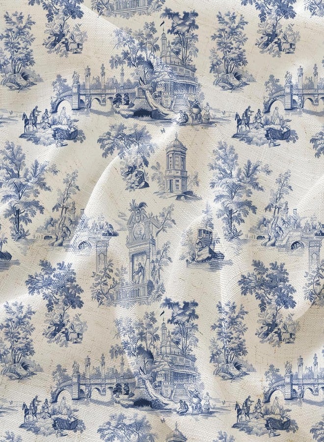 LOVOUS Vintge Blue Tolie Curtains 84 Inch Length Linen Toile de Jouy Light Filtering French Country Window Curtain for Living Room Bedroom Rod Pocket Victorian Window Treatments Drapes,2 Panels,Q2 - Image 3