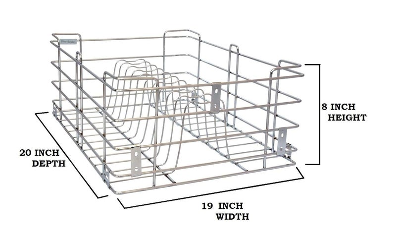 PN BASKET PN BASKET 202 Stainless Steel Modular Kitchen Basket Rectangular Wired 4 cutlery 6 Plain 8 thali set of 3 Size 19 Inch Width20 Inch Depth Silver  - Image 5