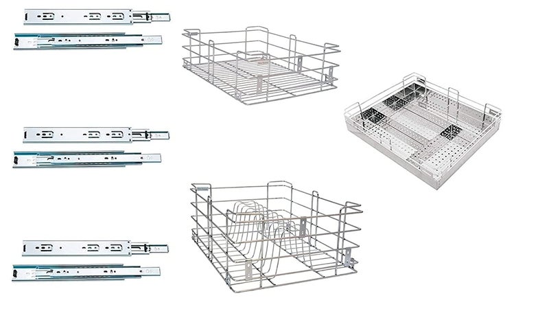 PN BASKET PN BASKET 202 Stainless Steel Modular Kitchen Basket Rectangular Wired 4 cutlery 6 Plain 8 thali set of 3 Size 19 Inch Width20 Inch Depth Silver  - Image 1