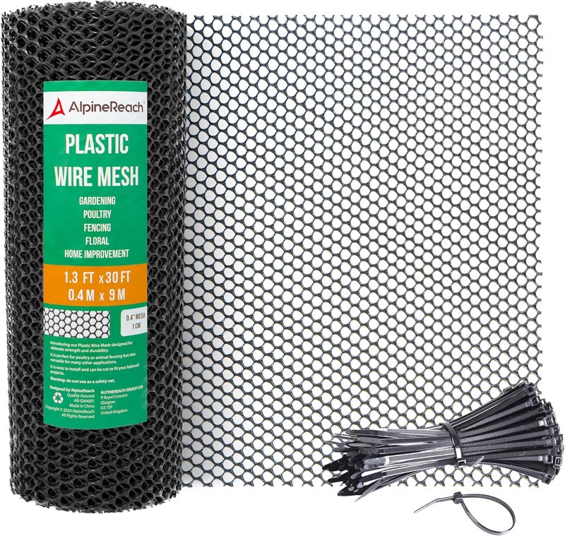 AlpineReach Plastic Wire Rigid Mesh 0.4m x 9m Fence Roll - Ideal for Poultry, Dogs, Rabbit Barrier & Gardening - Durable Chicken Mesh - Versatile Fencing & Netting Solution, Black - Image 1