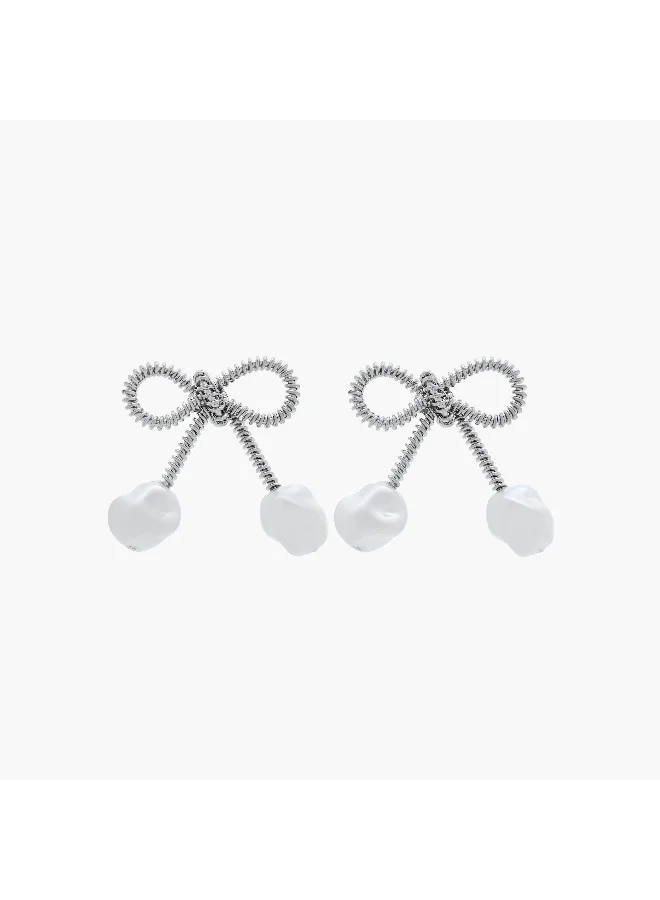 لايف ستايل Metallic Bow Stud Earrings with Pushback Closure