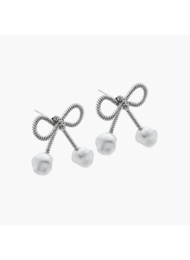 لايف ستايل Metallic Bow Stud Earrings with Pushback Closure