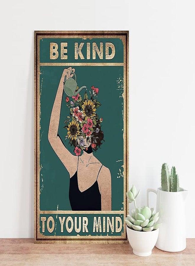 Bestylez Inspirational Boho Wall Art - "Be Kind to Your Mind" Metal Poster, 12x8 Inches, Vintage Botanical Design for Office and Home Deco (951) - Image 5