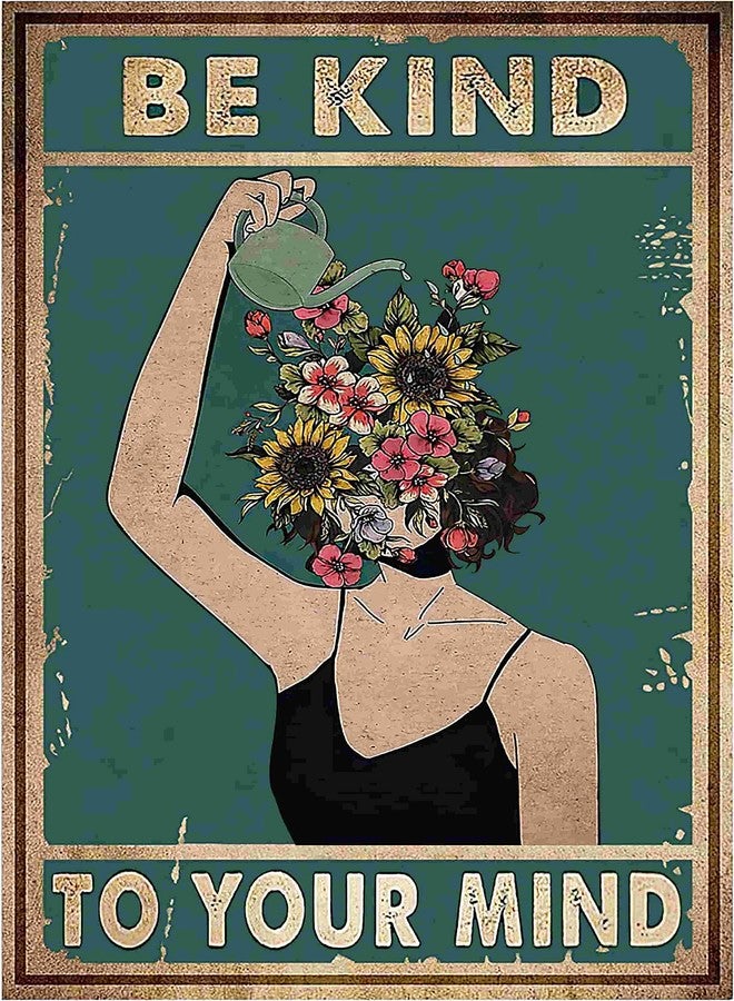 Bestylez Inspirational Boho Wall Art - "Be Kind to Your Mind" Metal Poster, 12x8 Inches, Vintage Botanical Design for Office and Home Deco (951) - Image 1