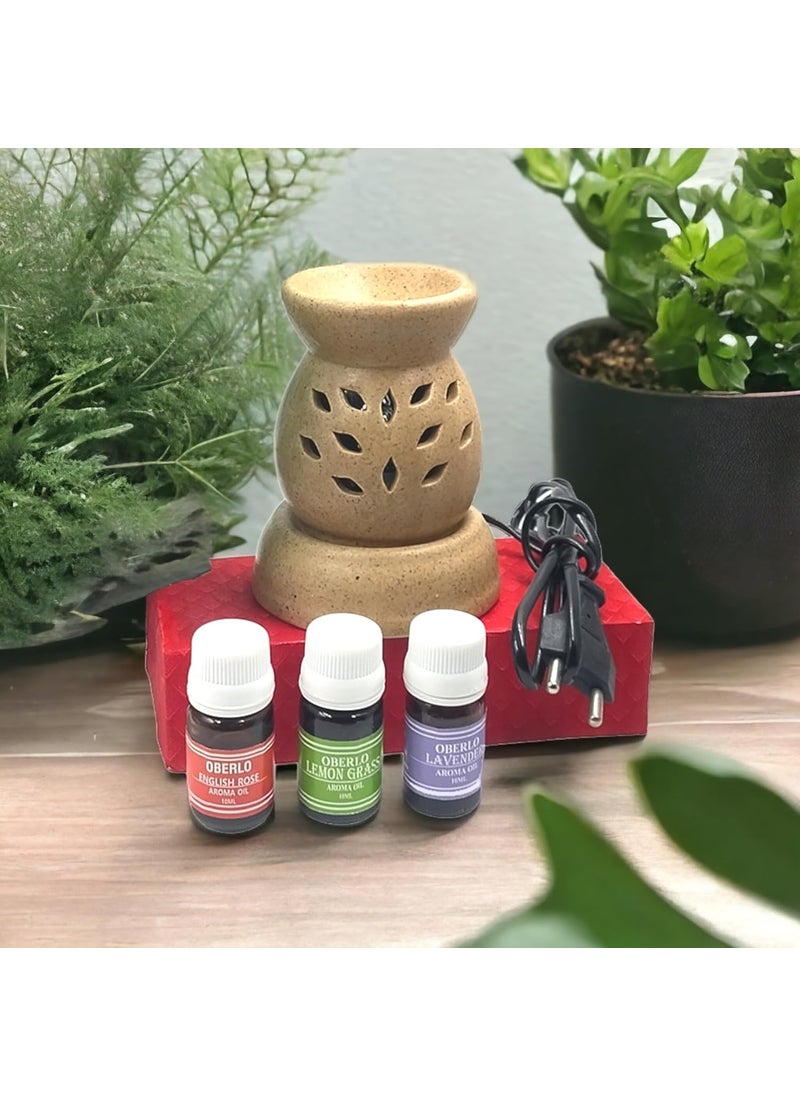 Oberlo Oberlo Electric Diffuser Aroma Burner Oil Burner for Home with Aroma Oils RoseLemongrassLavendar 30 ml Oil  - Image 2