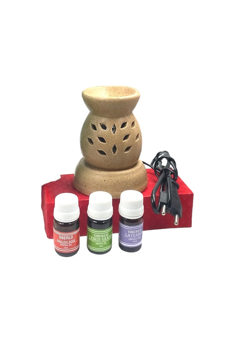 Oberlo Oberlo Electric Diffuser Aroma Burner Oil Burner for Home with Aroma Oils RoseLemongrassLavendar 30 ml Oil  - Image 1
