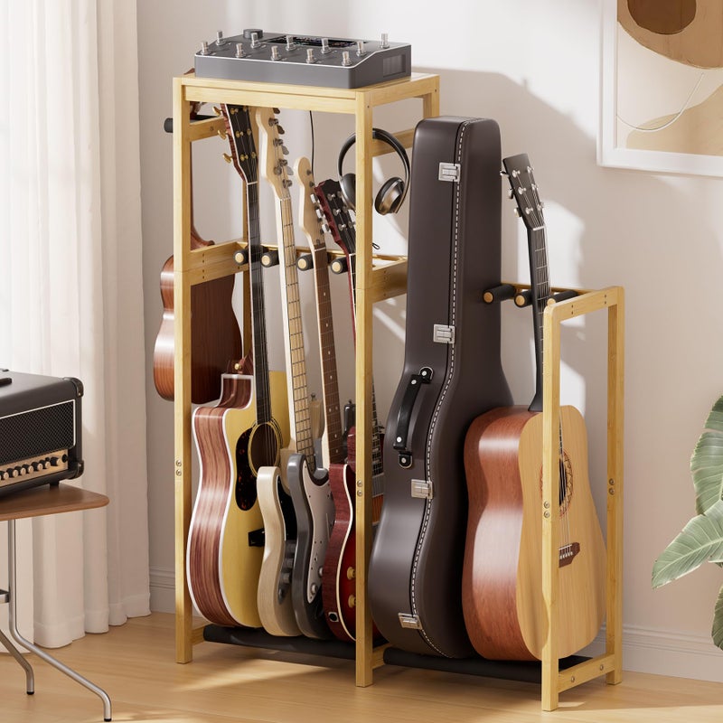 Amazer Guitar Stand Guitar Rack for Acoustic Bass Electric Guitar Multi Guitar Display Stand Adjustable Bamboo Guitars Holder Multiple Guitar Stands Floor for Home Music Studio - Image 2