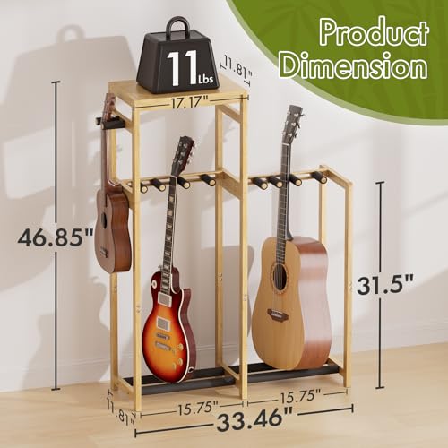 Amazer Guitar Stand Guitar Rack for Acoustic Bass Electric Guitar Multi Guitar Display Stand Adjustable Bamboo Guitars Holder Multiple Guitar Stands Floor for Home Music Studio - Image 3