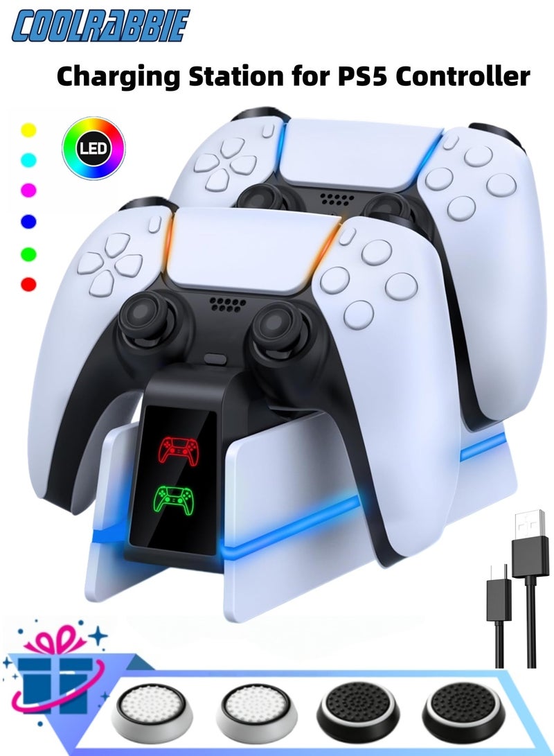 كول رابي محطة شحن وحدة تحكم PS5 - محطة شحن لوحدة تحكم PlayStation 5 Dualsense/Edge مع إضاءة LED بتسعة ألوان، وقاعدة شحن سريع، وحامل شاحن لملحقات وحدة التحكم عن بُعد PS5/Slim/Pro - Image 1