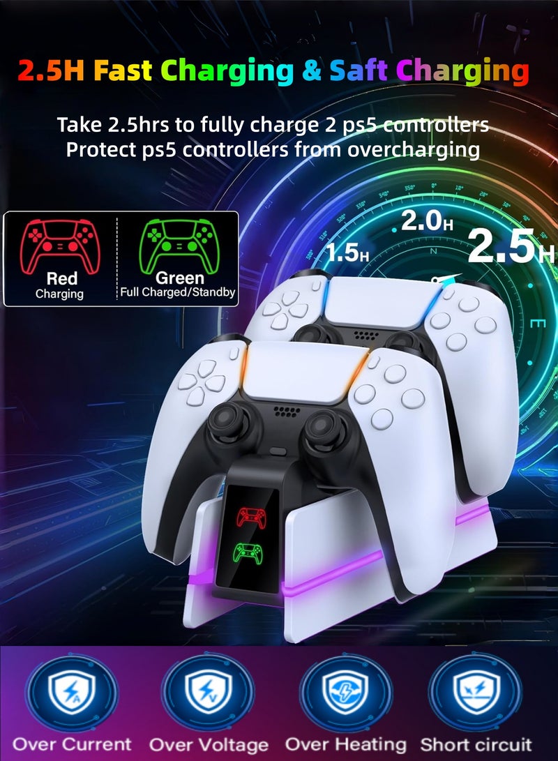 كول رابي محطة شحن وحدة تحكم PS5 - محطة شحن لوحدة تحكم PlayStation 5 Dualsense/Edge مع إضاءة LED بتسعة ألوان، وقاعدة شحن سريع، وحامل شاحن لملحقات وحدة التحكم عن بُعد PS5/Slim/Pro - Image 2