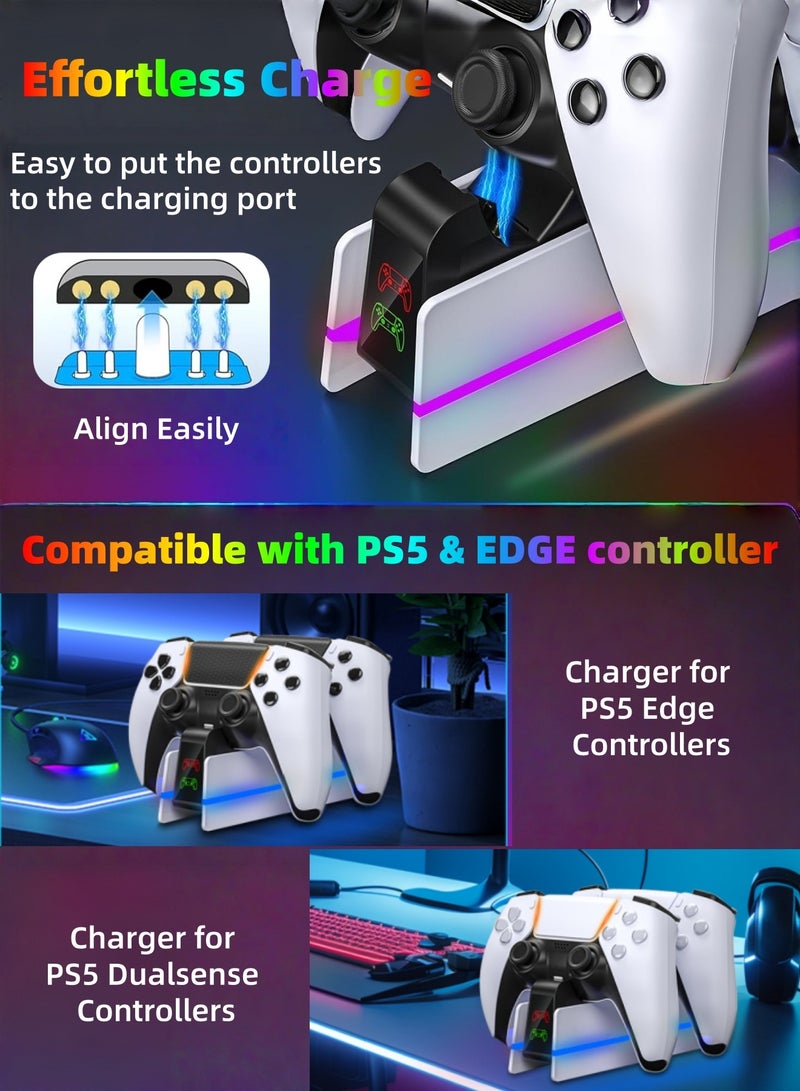 كول رابي محطة شحن وحدة تحكم PS5 - محطة شحن لوحدة تحكم PlayStation 5 Dualsense/Edge مع إضاءة LED بتسعة ألوان، وقاعدة شحن سريع، وحامل شاحن لملحقات وحدة التحكم عن بُعد PS5/Slim/Pro - Image 3