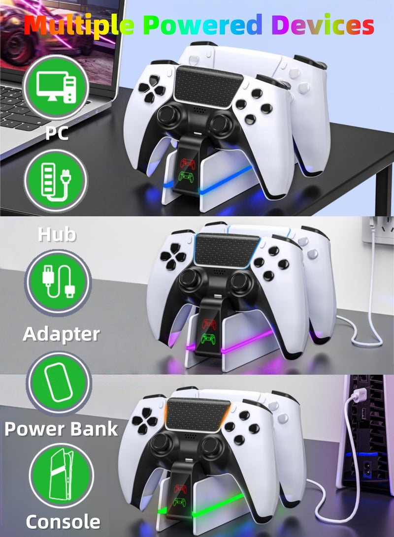 كول رابي محطة شحن وحدة تحكم PS5 - محطة شحن لوحدة تحكم PlayStation 5 Dualsense/Edge مع إضاءة LED بتسعة ألوان، وقاعدة شحن سريع، وحامل شاحن لملحقات وحدة التحكم عن بُعد PS5/Slim/Pro - Image 5