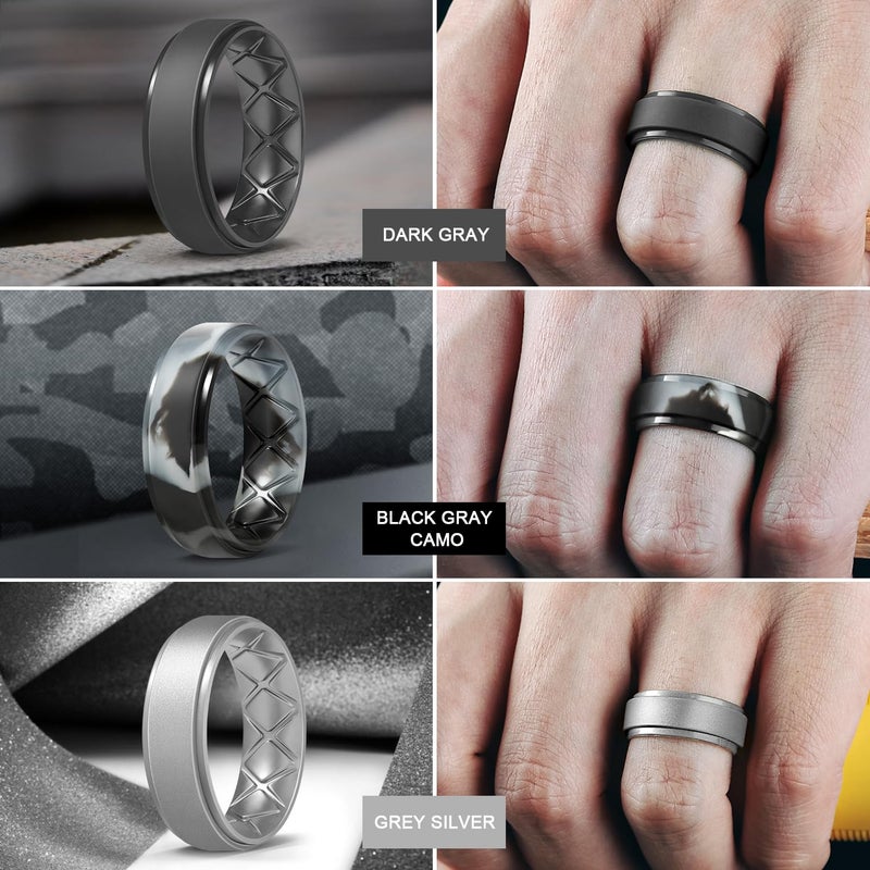 Egnaro Men's Rings 8.5mm Wide-2mm Thick Inner Arc Ergonomic Breathable Rubber Wedding bands-Hypoallergenic for Gym/Outdoor/Gift((1-7 Variety Pack with Half Size) - Image 4