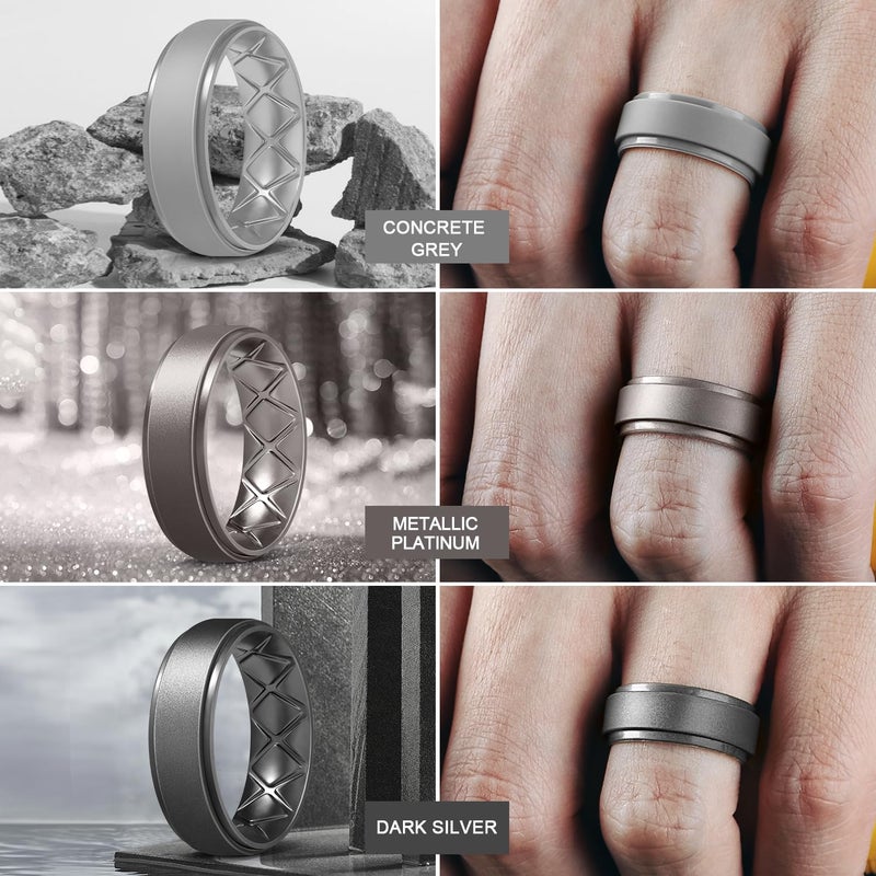 Egnaro Men's Rings 8.5mm Wide-2mm Thick Inner Arc Ergonomic Breathable Rubber Wedding bands-Hypoallergenic for Gym/Outdoor/Gift((1-7 Variety Pack with Half Size) - Image 3