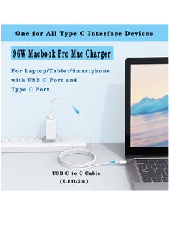XICEN شاحن USB C Mac Book Pro بقوة 96 واط، محول طاقة شاحن Mac سريع الشحن متوافق مع MacBook Pro 16/15/14/13 بوصة وMacBook Air 13 بوصة، محول شحن لأجهزة الكمبيوتر المحمول/الكمبيوتر اللوحي/الهاتف الذكي مع منفذ USB C  - Image 2