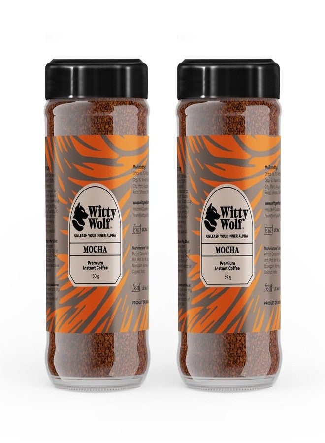 Witty Wolf Premium Mocha Instant Flavored Coffee Combo (50gm + 50gm) | Espresso, Latte & Cappuccino | Hot & Cold Coffee (Pack of 2) - Image 1