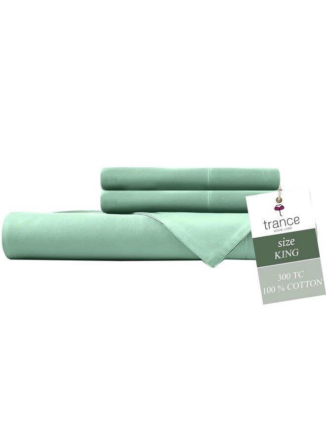 Trance Home Linen 300 TC Pure 100% Cotton | Soft Skin Safe | Breathable King Size Flat Bedsheets | All Season Soft Fabric | Double Bedsheet Set with 2 Pillow Covers (108x108 Inches Aqua Green) - pzsku/Z2FB05351E101BFAFCE21Z/45/_/1737806064/c95ede2c-423b-4343-8ec8-19af5d19c496