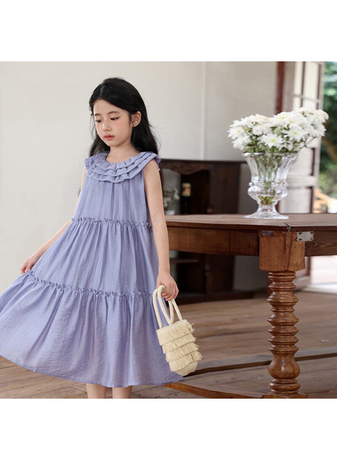 Luson Chen Da Zhu Girls' Sleeveless Dress, Summer New Style, Peter Pan Collar Children's Dress, Fashionable A-line Skirt - Image 1