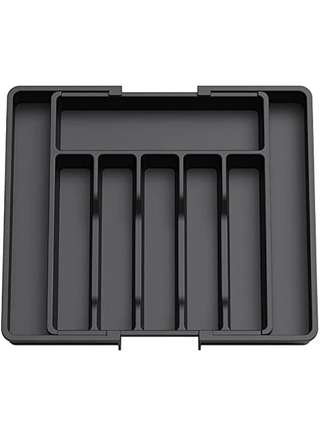 MIXDE Silverware Drawer Organizer, Expandable Utensil Tray for Kitchen, Adjustable Flatware and Cutlery Holder, Compact Plastic Storage for Spoons Forks Knives, Large (Black) - Image 1