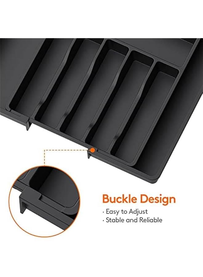 MIXDE Silverware Drawer Organizer, Expandable Utensil Tray for Kitchen, Adjustable Flatware and Cutlery Holder, Compact Plastic Storage for Spoons Forks Knives, Large (Black) - Image 4