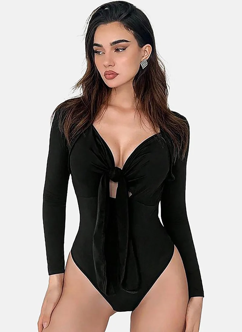 يونيكي Black Soild Square Neck Bodysuit