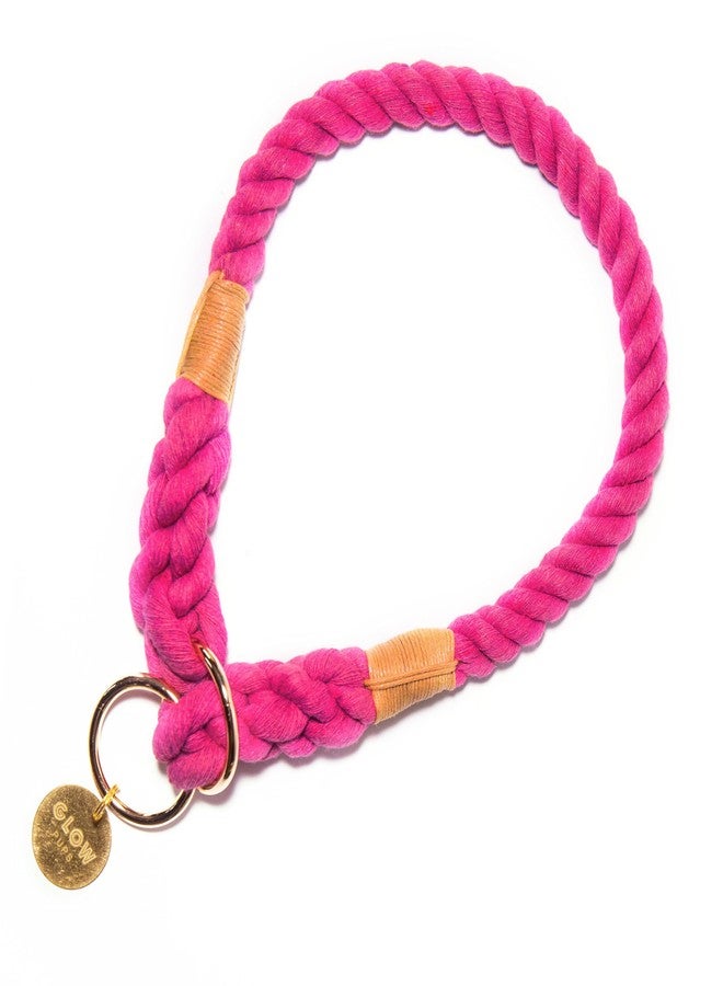 Glow Pups Rope Dog Collar Slip, Ombre Design, Durable and Comfortable for Medium and Large Dogs, Adjustable Fit, Handmade Dark Pink Rope Collar (Large) - Image 1
