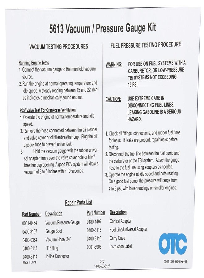 OTC 5613 Vacuum/Pressure Gauge Kit - Image 3